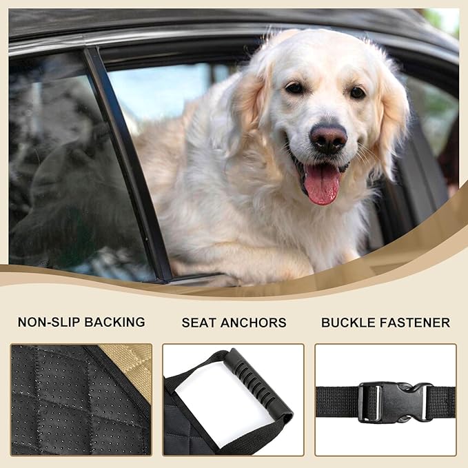 NECKORY 2 Pack Front Seat Dog Cover, Waterproof Dog Car Seat Cover for Dogs, Pet Car Seat Protector Nonslip Scratch-Proof Car Seat Covers for SUV, Trucks & Cars - S, Khaki/Black