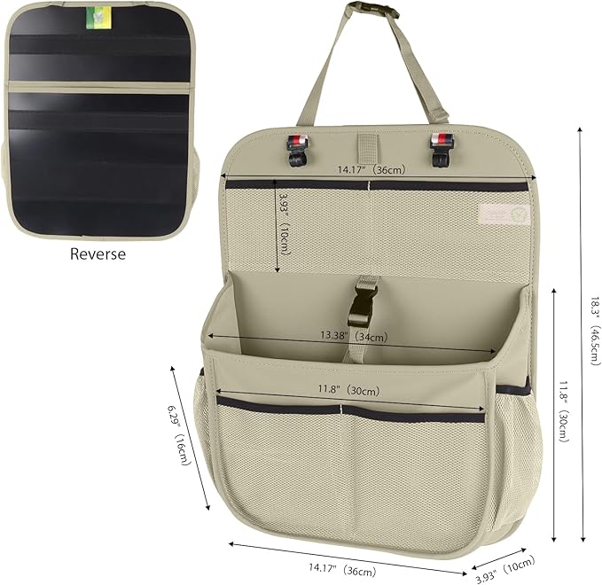 Car Seat Organizer for the Front or Back Seat or Trunk, Multi-Use Car Interior Storage bag, Fit for SUV/MPV/Truck,Premium Waterproof Faux Leather (1, Beige)