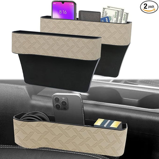 Car Seat Gap Filler Organizer, 2 Pack Seat Gap Storage Box, Leather Cup Holder Gap Bag for Console Car Organizers and Storage, Car Gap Filler Organizer for Phones, Sunglasses, Keys and Cards