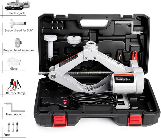 STANDTALL Electric Car Jack 3T Scissor Floor Jack Set 12V Automatic Vehicle Lift Kit for Road Emergency Tire Change Car Repair Tool for Sedans and SUV Gray