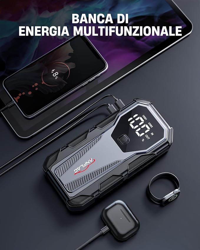 7000A Car Jump Starter 12V Battery Pack, 21800mAh Portable Jump Box for All Gas & 10L Diesel Engines, Smart Jumper Cables, Force Start, -20°C Cold Cranking, 200-Lumen SOS Light & Power Bank