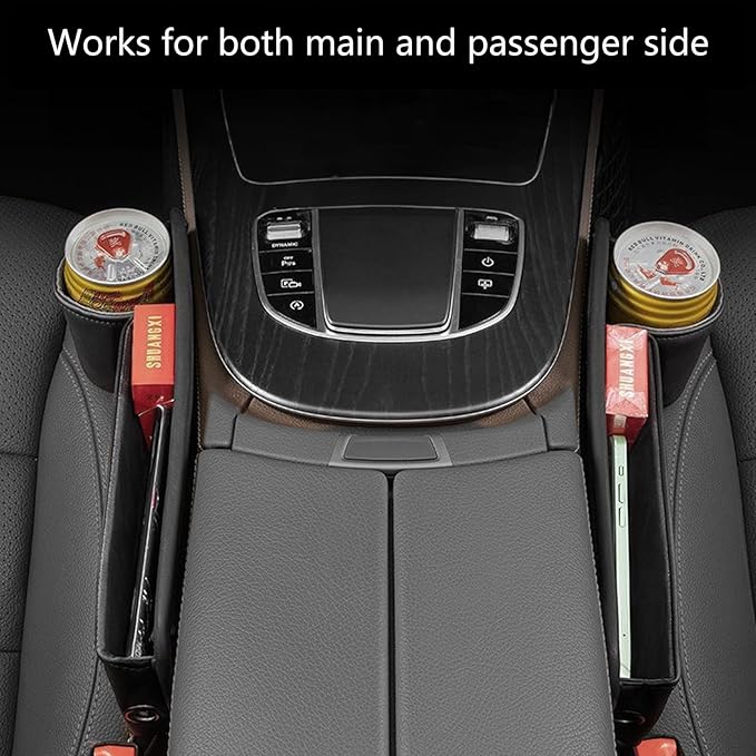 1 Pack Car Seat Gap Filler Organizer, Car Seat Organizer, Seat Gap Storage Box with Cup Holders for Drink, Car Leather Cup Holder Gap Bag Front Seat for Phone, Sunglasses,Keys(Left Side)