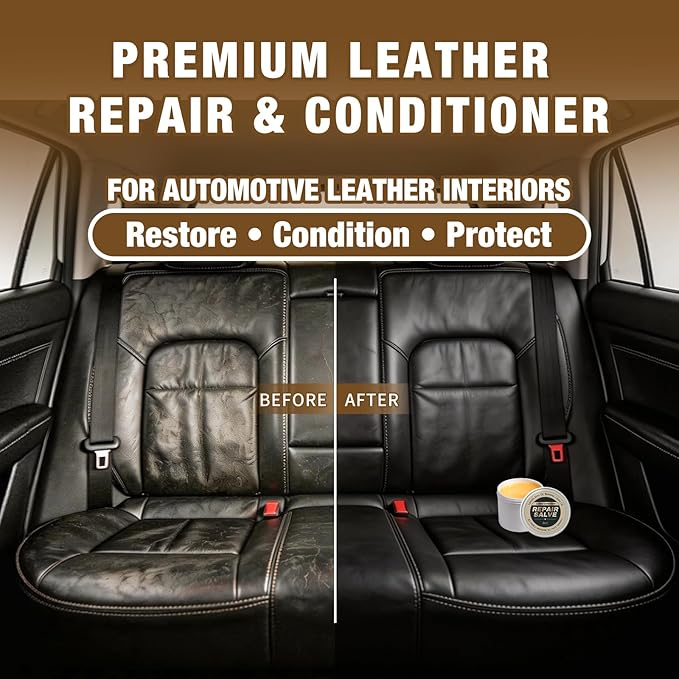 Leather Conditioner & Repair Cream: Leather Cleaner and Conditioner for Car Seats and Interiors - Repair Conditioning Salve for Furniture Couches Shoes Purse Bags (8 Oz)