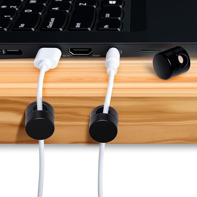 SmallCat 8 Sets Charger Holders for Cords, Matte Black Color Adjustable Cable Anchor Holders, Adhesive Metal Cord Clips, Cable Management Wire Organizers for Desk, Office, Nightstand
