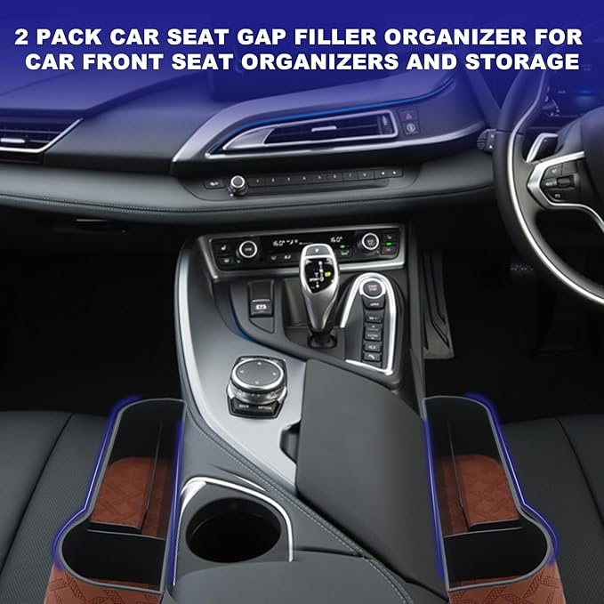 Car Seat Gap Filler Organizer, 2 Pack Seat Gap Storage Box, Leather Cup Holder Gap Bag for Console Car Organizers and Storage, Car Gap Filler Organizer for Phones, Sunglasses, Keys and Cards