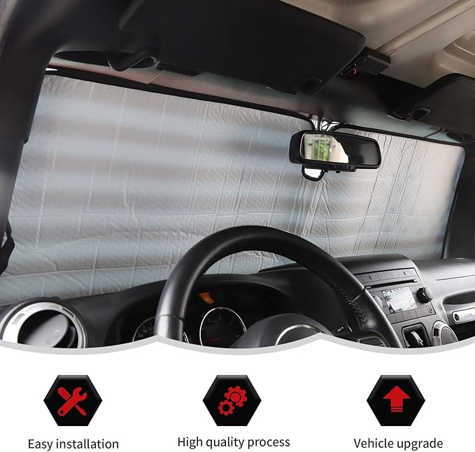 Windshield Flag Sunshade Sun Shade Heat Shield Sun Visor Mat Compatible with Jeep Wrangler Rubicon Sahara TJ JK JKU 2 Door & 4 Door