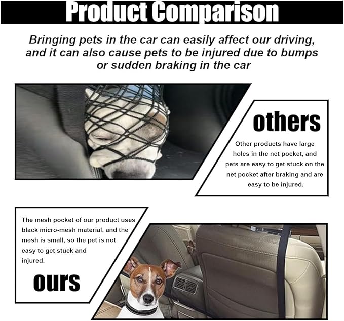 JOYCOURT Car Dog Barrier Net, Auto Protection Fence Net Backseat Mesh Pet Barrier, Car Stretchable Obstacle Mesh Divider Net Car Adjustable Safety Mesh for Most Cars, Trucks, SUVs (44"×24")