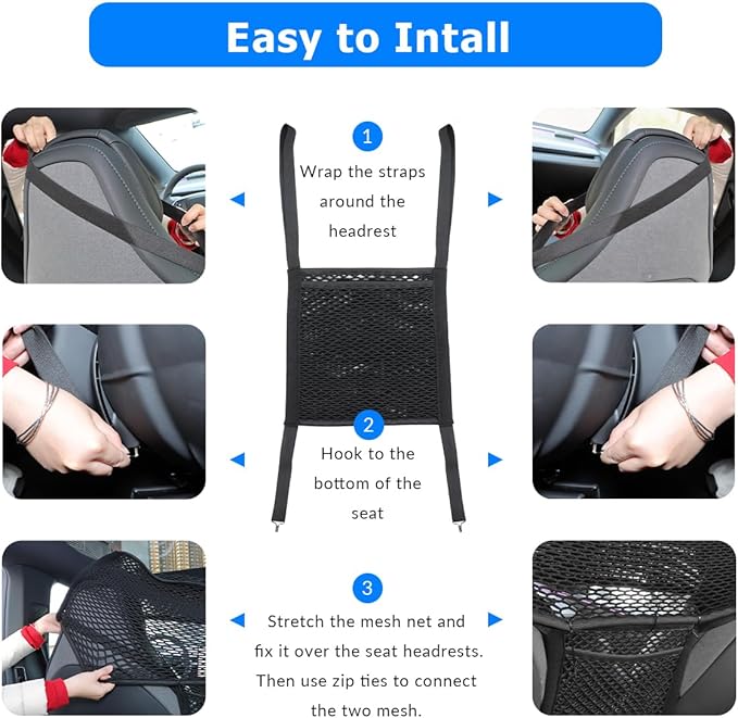 Car Dog Barrier Net Car Mesh Organizer Back Seat Divider for Dog Easy Install 2 Pieces (for One-Piece Seats)