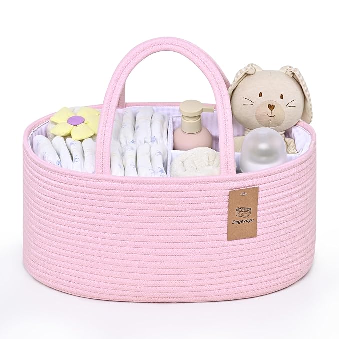 13.5L Baby Diaper Caddy Organizer, 15.3"x9.8"x7" Cotton Rope Diaper Basket, Changing Table Storage Caddy With Removable Divider, Baby Basket for Nursery, Car, Diapers, Baby Shower Gifts for Newborn
