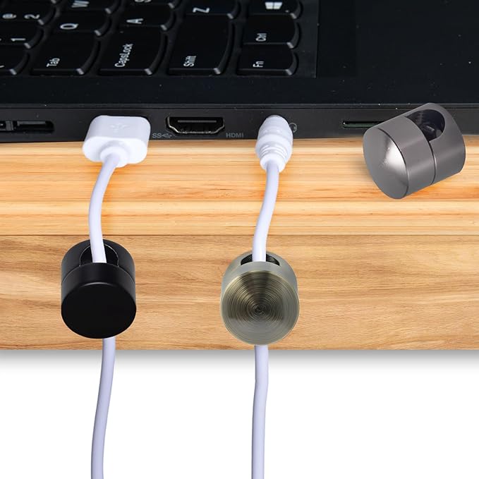 SmallCat 3 Sets Charger Holders for Cords, Adjustable Cable Anchor Holders, Adhesive Metal Cord Clips, Cable Management Wire Organizers for Desk, Office, Nightstand - Matte Black/Black/Antique Copper