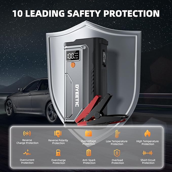 Car Jump Starter 5000A, Jump Starter Portable Battery Pack for 10.0L Gas and 8.0L Diesel Engines, 12V Lithium Jumper Box, Car Starter Booster with Power Bank, LED Light, Jumper Cable