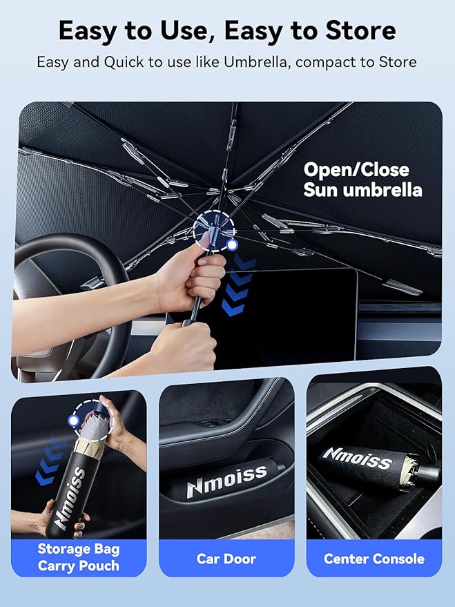 Nmoiss Windshield Sun Shade Umbrella for Ram - [Vinyl Coating Heat Shield] Protect Car from Sun Rays & Heat Damage Keep Cool and Protect Interior, Spring Structure Edge
