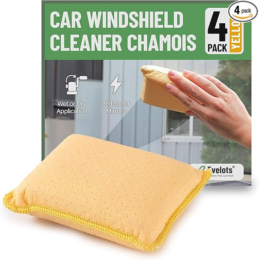 Evelots Car Windshield Cleaner Chamois, 4 Pack, Window Glass Defogger Sponge, Yellow