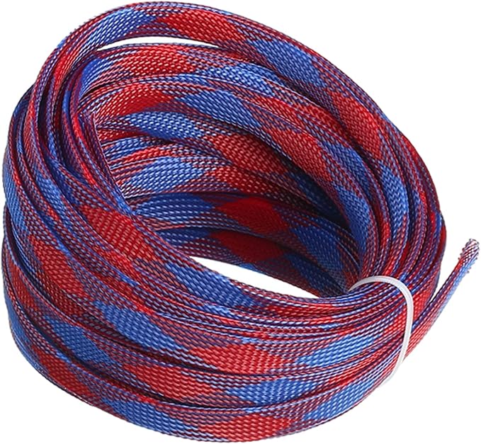 Aicosineg Cable Sleeve Braided Sleeving PET Wire Loom Tubing Cable 32.81ft-4/9inch Wrap Protector for HiFi Audio and Video Headphone Cable Protect Wires from Chewing of Pets Blue and Red
