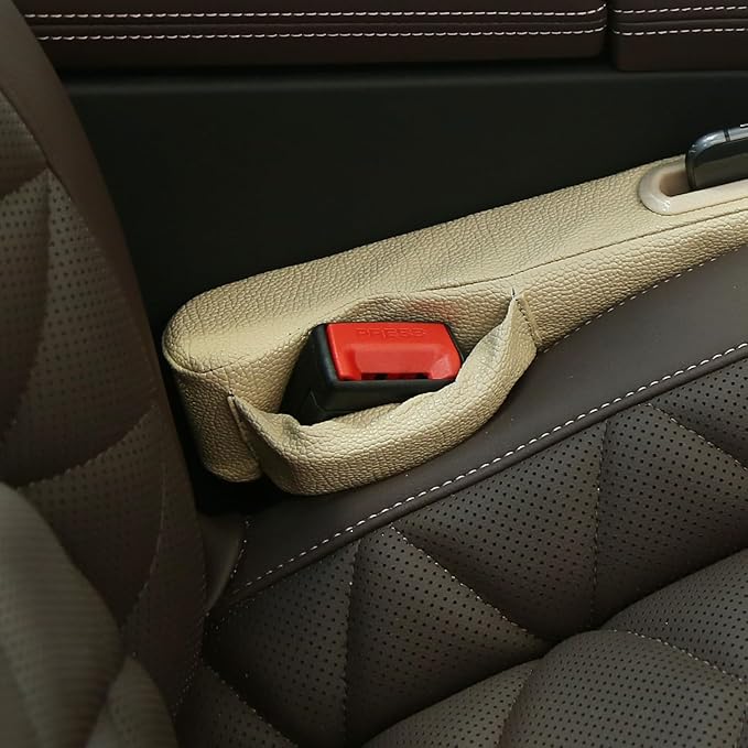 Car Seat Gap Filler 2 Pack,Car Seat Gap Filler Organizer,Car Seat Gap Plug with Storage Slot,3 in 1 Car Seat Gap Filler,Prevent Small Items from Falling(Beige)