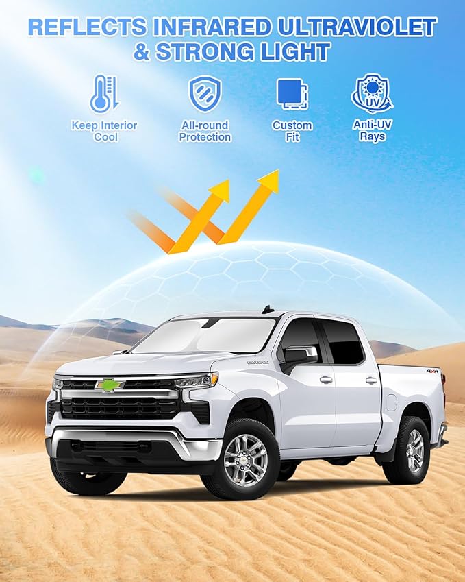 Canvcle Sunshades for GMC Sierra 1500 2500 3500 Crew Cab 2019-2025 2026 Accessories Windshield Sun Shade Side Rear Window Shade Cover Sun Visor Shield Privacy Protection Keep Vehicle Cool Black 5PCS