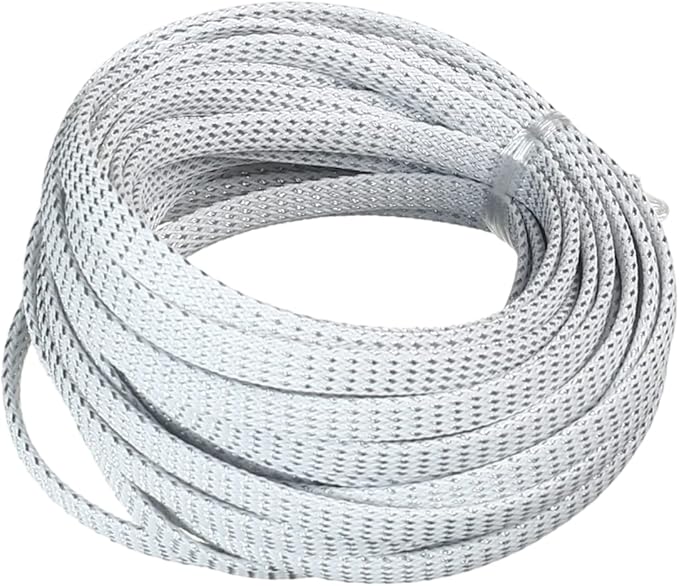 Aicosineg 32.81ft PET Flexible Braided Cable Sleeve 0.25inch Width Wire Loom Sleeving and Organizer Flexible Wire Mesh Sleeve Wrap Protector for TV Audio PC Cords from Pets Chewing Silver