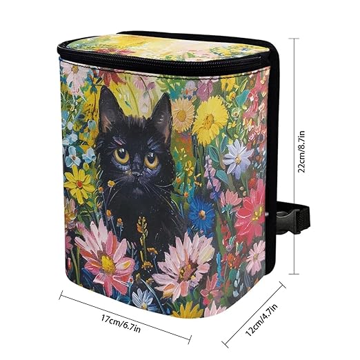 Talayituse Cat Daisy Print Car Trash Can Accessories Organizer Garbage Bag Dustbin Container with Lid Waste Basket Storage Pocket Hanging Large Size Vehicle Trash Bin
