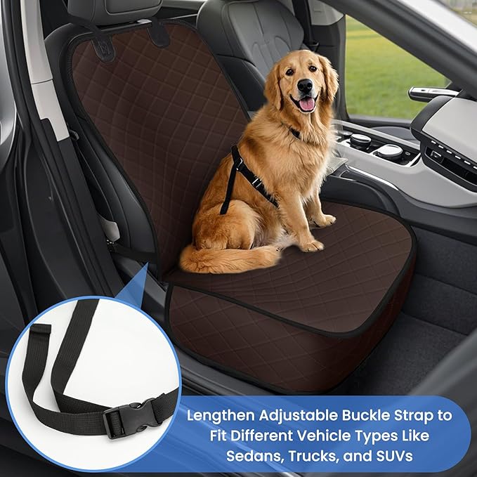 ELONGRIVER Dog Car Seat Covers, Waterproof Front Seat Cover for Dogs, Scratch-Proof, Nonslip Pet Passenger Seat Cover Protector, Universal Fit for Cars Trucks SUVs, Large Size, Dark Coffee