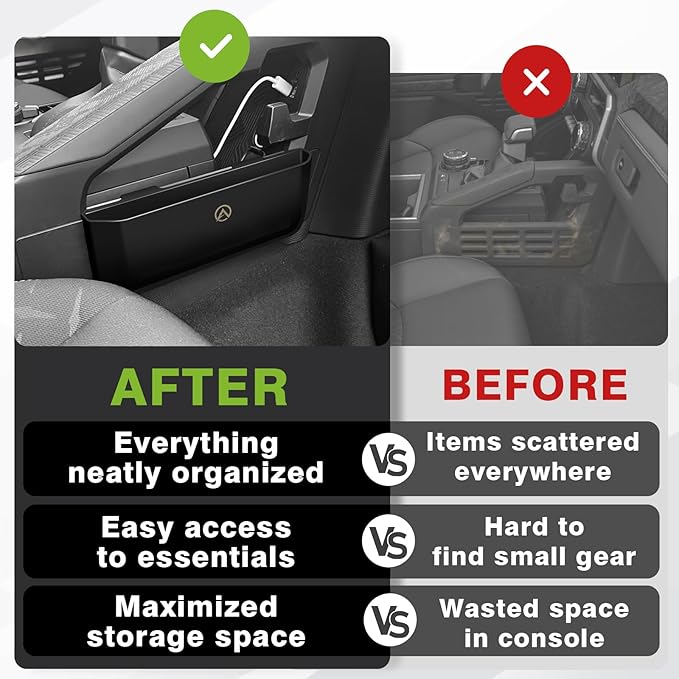 Muslogy Center Console Organizer Compatible with 2024 2025 2026 Toyota Tacoma & 2025+ 4Runner Accessories Middle Console Hanging Storage Box Passenger Side Phone Pocket with Anti-Slip Mat (A Style)