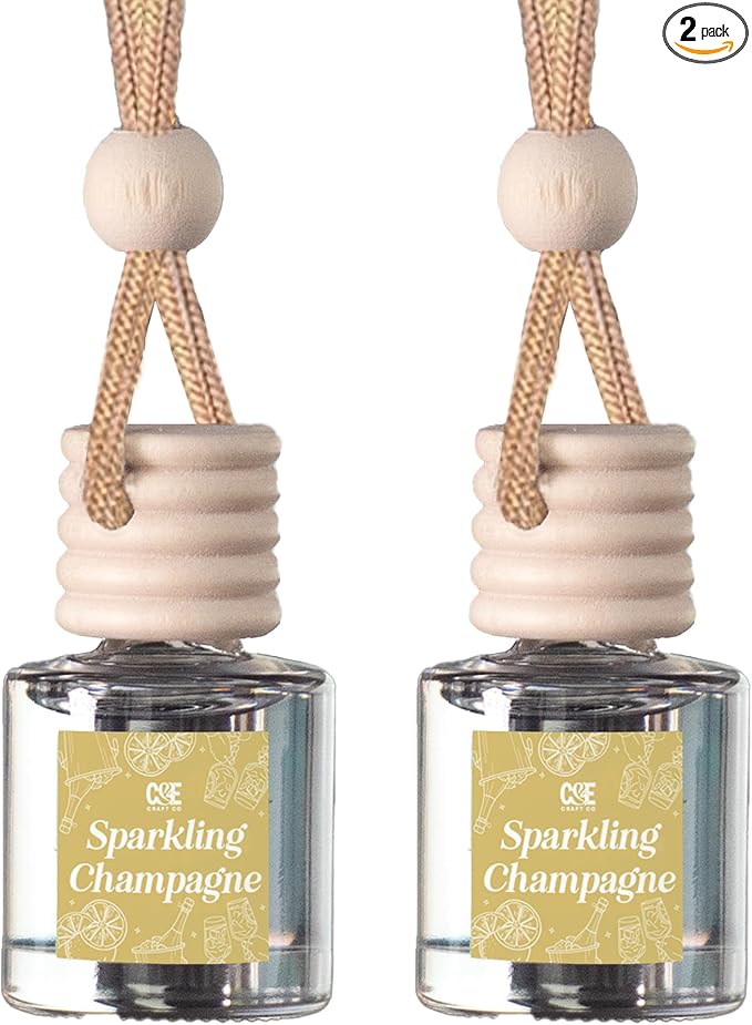 C&E Craft Co Hanging Car Air Freshener Diffuser 2 Pack, Long Lasting Fragrance Oil Car Freshener, Glass Bottle Auto Air Freshener, Made in USA (Sparkling Champagne)