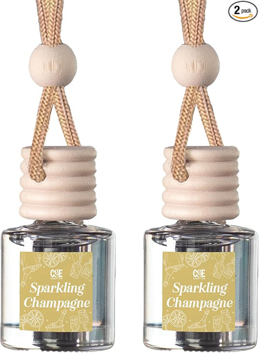 C&E Craft Co Hanging Car Air Freshener Diffuser 2 Pack, Long Lasting Fragrance Oil Car Freshener, Glass Bottle Auto Air Freshener, Made in USA (Sparkling Champagne)