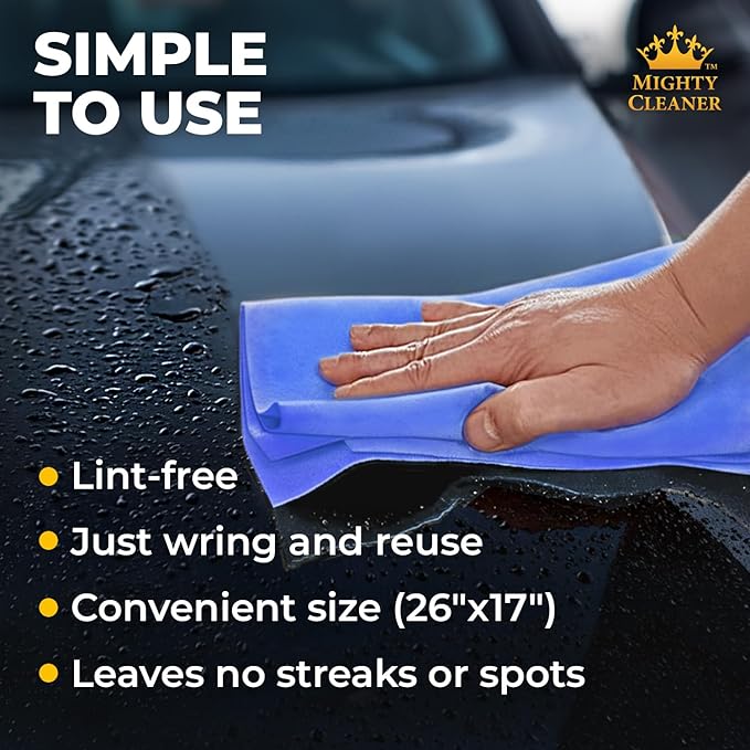 Premium 2pk +1 Free Shammy Cloth for Car Drying - 26"x17" - Super Absorbent Chamois Towel - Scratch-Free, Reusable & Soft Wash Cloth - Car Drying Towels