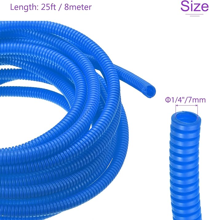 DMiotech 25ft Wire Loom Split Tubing 1/4 Inch(6.5 Mm) ID, Cord Protectors from Pet Flexible Conduit Cable Management for Office, Home, Garden, Blue