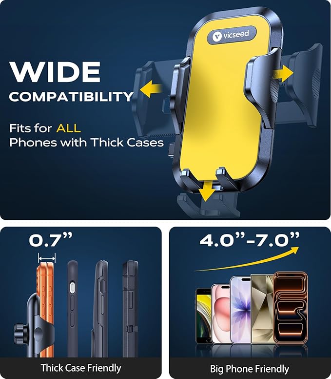 VICSEED [True Strongest Suction] [Rally Racing-Grade Stability] Phone Holders for Your Car 2025 Upgraded Car Phone Holder Mount Truck Stand Cradle for iPhone Samsung All Phones, Yellow