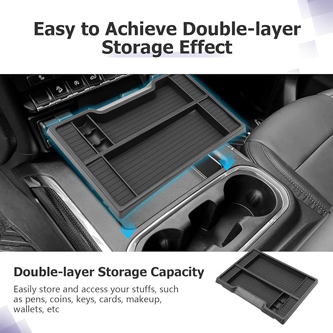 LUWU Center Console Organizer Compatible with 2019-2022 Chevy Silverado/GMC Sierra 1500 & 2020-2023 Chevy Silverado/Sierra 2500HD 3500HD Accessories Black (ONLY for Full Console w/Bucket Seat)