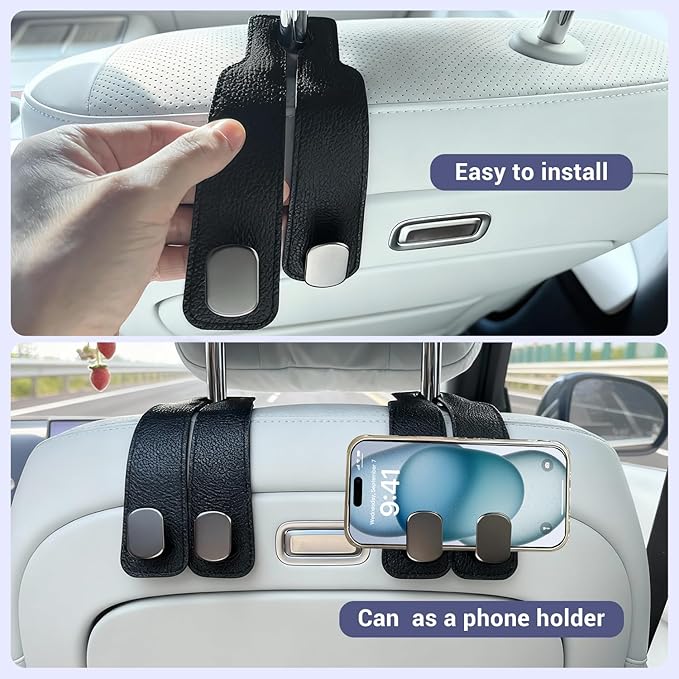 2 Pack Purse Hook for Car Headrest, Car Seat Back Storage Hook for Purses and Bags, Car Back Seat Headrest Purse Holder, Hanger Storage Organizer (Black)