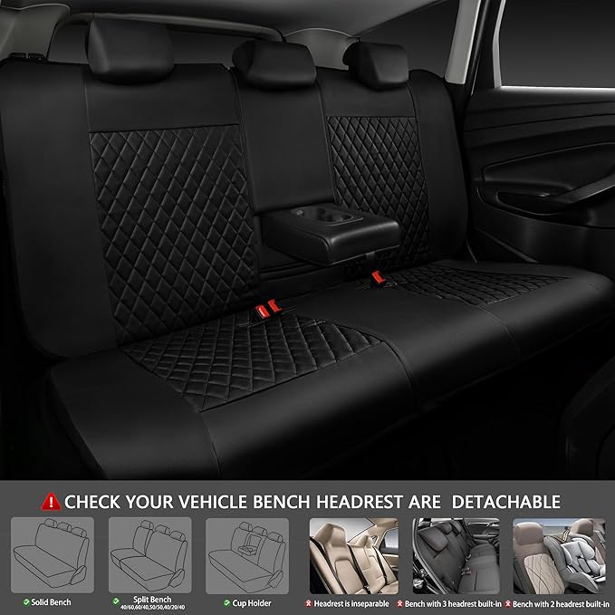 CAR PASS Red Leather Seat Covers Full Set-Universal Quilting Pretty Girly Car Seat Cover with 5mm Composite Sponge Inside,Airbag Compatible, Waterproof Delux Fit for Most Sedan,SUV,Cars (Full Set,Red)