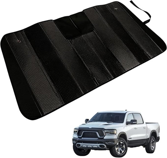 GWUSKDT Car Windshield Sunshade for 2019-2026 RAM 1500, Thicken 5-Layer Bubble Aluminum Foil UV Heat Reflector Foldable Sun Visor,Front Windshield Sun Shade- Keeps Your Pickup Truck Cool