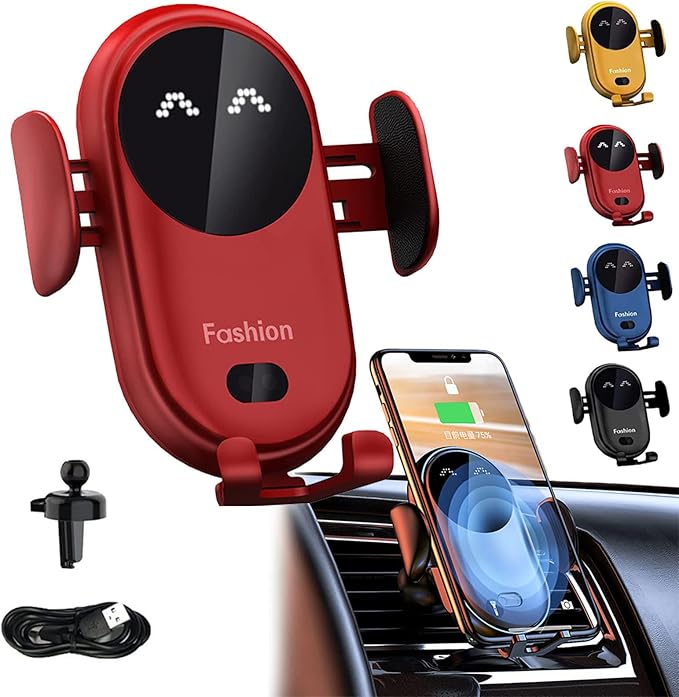 Smartcar Wireless Charger Phone Holder,Fashion Cell Phone Holder for Car,Smart Car Wireless Charger PhoneHolder (Red)