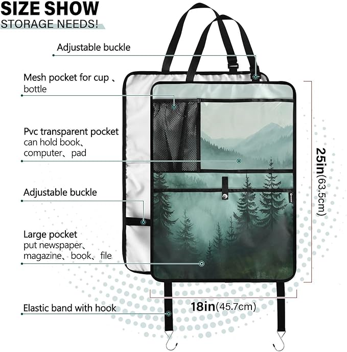 Green Mountains and Pine Trees 3500 1 Pack Backseat Car Organizer with Storage Pockets Seat Back Organizers for Kids Kick Mats Backseat Protector Automotive