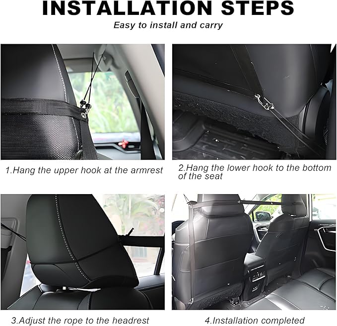 Car Dog Barrier Net Universal Dog Barrier for Car with Adjustable Ropes and Hooks One-Piece Design Mesh for Most Cars, SUVs, Pickups, Trucks and Vans(45x24 Inches)