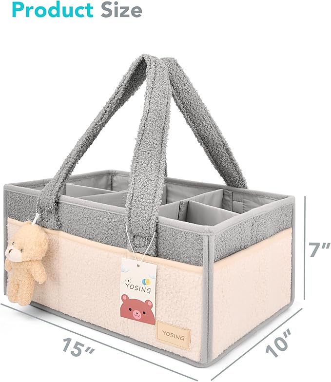 YOSING Diaper Caddy Organizer for Changing Table, Newborn Caddy for Car Travel, Nursery Storage and Car Organizer for Diapers and Baby Wipes, Gray+ White