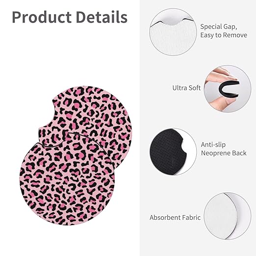 Car Trash Bag Leopard Print Pink Hanging Back of Seat Car Portable Trash Bag Leopard Print Pink Waterproof One-Handed Portable Strap Drawstring Garbage Bags 2 Pieces Car Coasters