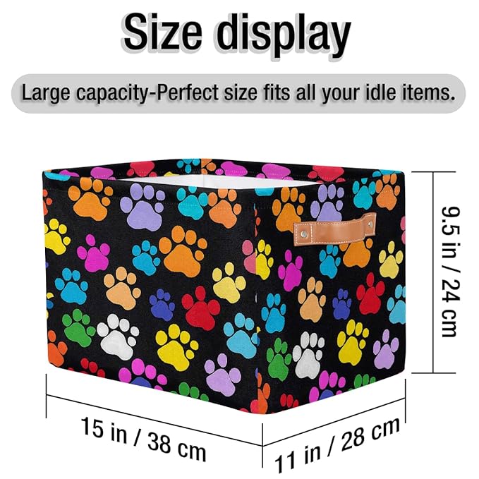 Dog Paw Print Storage Baskets for Organizing, Fabric Collapsible Storage Bins Box Colorful Decorative Toy Organizer Baskets for Closet Shelves Gift Basket 2Pcs