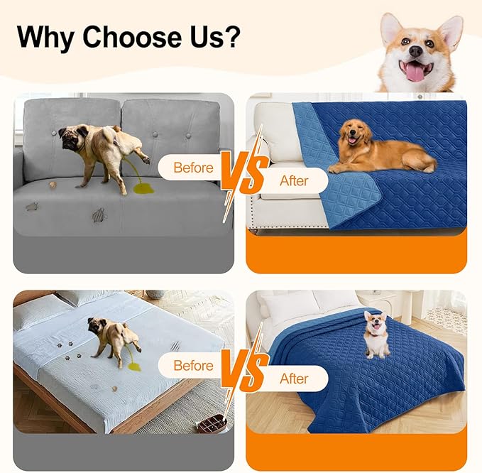 Smiry Reversible Waterproof Couch Covers for Sofa, Washable Dogs Pet Couch Covers for 3 Cushion Sofa Pet Friendly, Water Resistant Furniture Protector Slipcover, Geometric (82"x82", Navy/Blue)