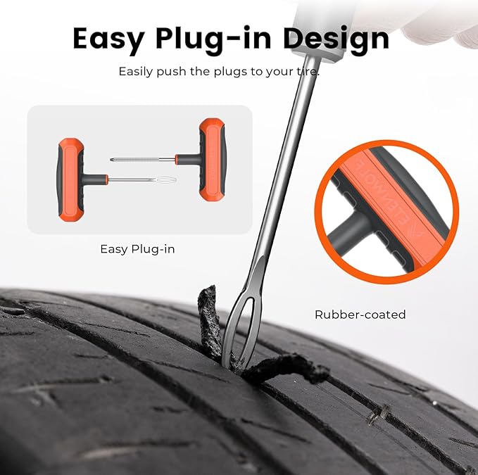 ETENWOLF Tire Repair Kit 42 Pcs, Heavy Duty Tire Plug Kit to Fix Punctures, Tire Repair Tool with Plugs for Car, Motorcycle, ATV, Jeep, Truck, Tractor, Gifts for Him Her Men Women, Vivid Orange