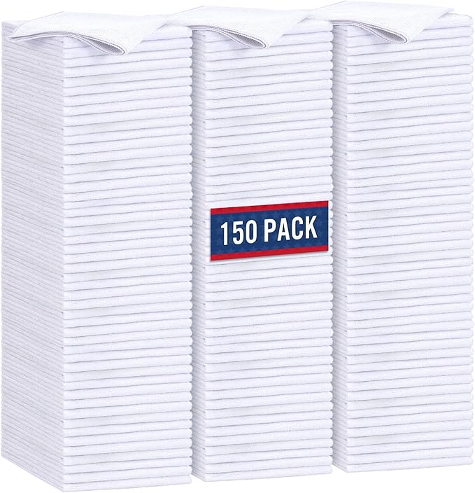 GLIMGLINT White Microfiber Cleaning Cloth,150PK Reusable Cleaning Rags,Highly Absorbent Shop Rags Bulk,All-Purpose Car Cleaning Towels for TV Screen, Kitchen, Bathroom, Restaurant, Garage, 14"X12"