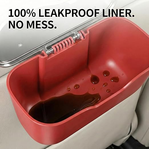 Car Trash Can with Lid - Leakproof Hanging Car Garbage Bin for Door & Seat Back - Waterproof Auto Trash Bag & Multifunctional Storage Organizer for SUV, Truck, Sedan (Red)