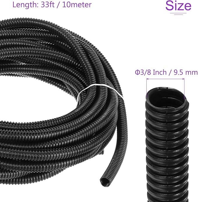 DMiotech 33ft Wire Loom Split Tubing 3/8 Inch(9.5 Mm) ID, Cord Protectors from Pet Flexible Conduit Cable Management for Office, Home, Garden, Black