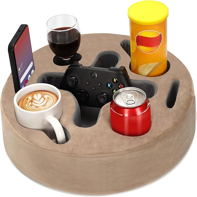 INNO STAGE Couch Cup Holder-Sofa Cup Holder Pillow | Couch Caddy Buddy | Drinks Cupholder Tray Organizer for Bed, Rv, Tv, Car, Man Cave, Boat, Remote, Snacks| Present for Couch Potato(Light Brown)