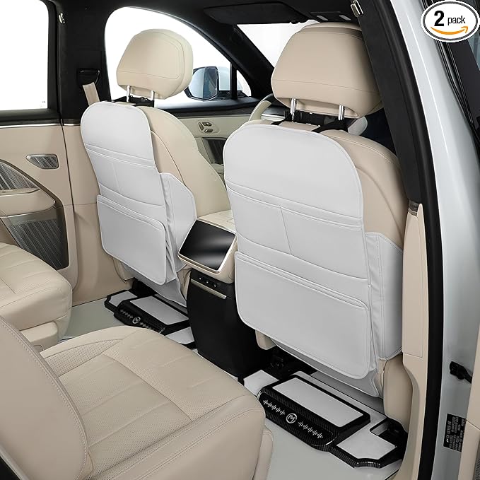 TAIKOO Back Seat Protector,Preventing the Impact of Children Stepping on the Seat Backrest,Beautiful appearance and easy to clean,black (Cream White -2 pcs)