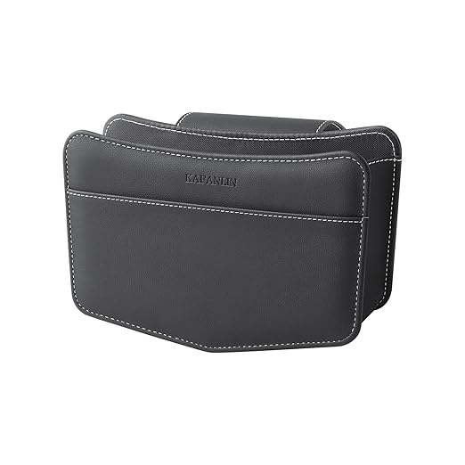 Car Trash Can Small Leather Vehicle Trash Bin Car Dustbin Garbage Organizer Holder with Trash Bag Foldable Mini Cars Storage Bag Container for Auto SUV Van Trucks (Black,Hanging Hook)