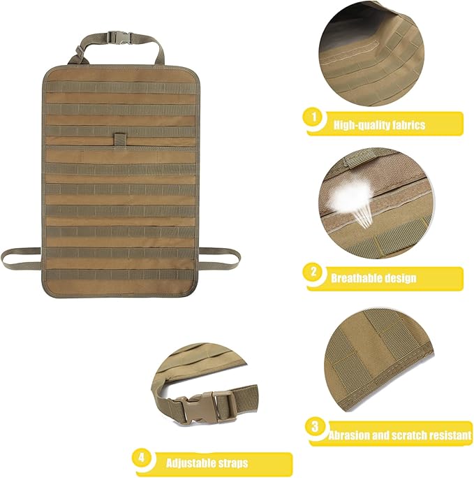 Jimikay Tactical Car Seat Back Organizer Hanger Bag with 5 Detachable Molle Pouch Vehicle Molle Panel Organizer Storage Bag Universal for for most car models (Khaki)