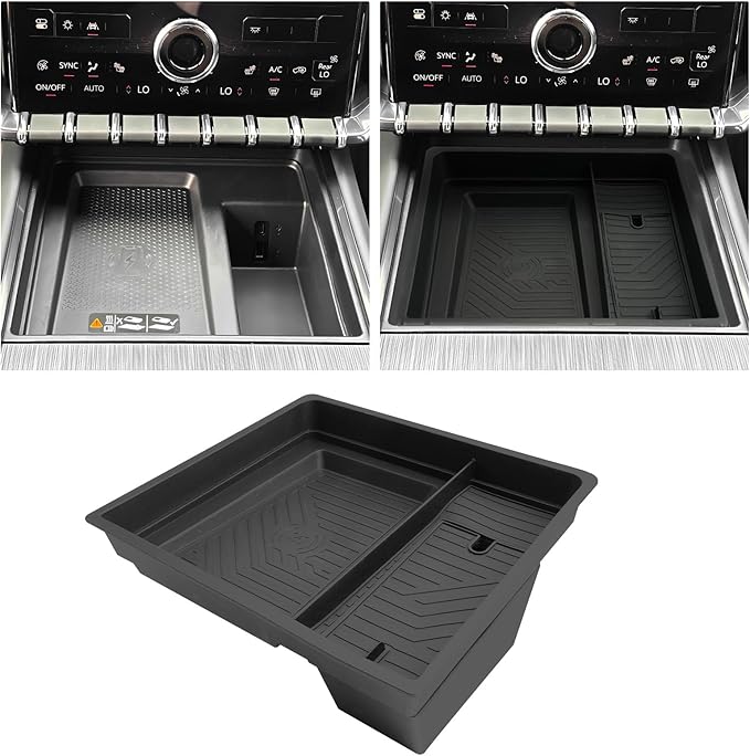 for 2024~2026 GMC Acadia (Elevation/AT4) - Only Compatible with Console Without Cover 2Pcs Center Console Organizer Tray ABS Materials& TPE Wirless Mats Storage Box