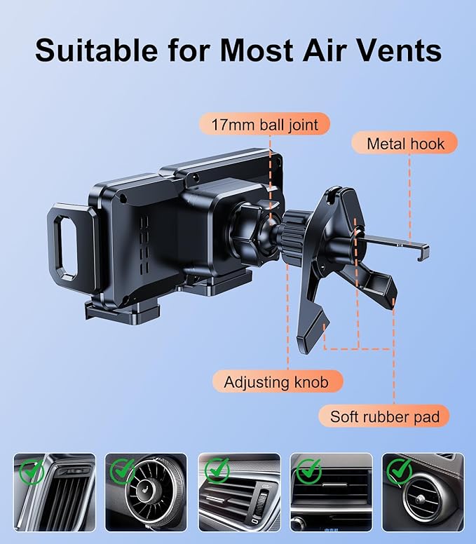 Wireless Car Charger Mount Holder for Samsung Galaxy Z Fold 7 6 5 4 3 2, Rotatable Air Vent Dual Coils Auto Clamping Fast Charging Phone Holder for iPhone 16 15, Samsung S25, Google Pixel 9 Pro